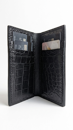 Totally Handmade Crocodile leather Half Long wallet/-